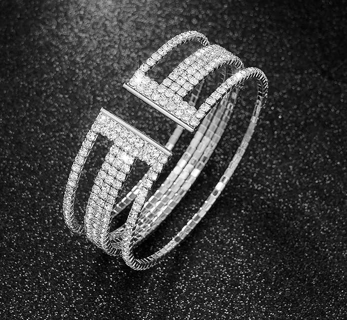 Rhinestone Bracelet Multilayer Cuff Bracelet Sparkling Crystal Layered Bridal Bracelets for Women