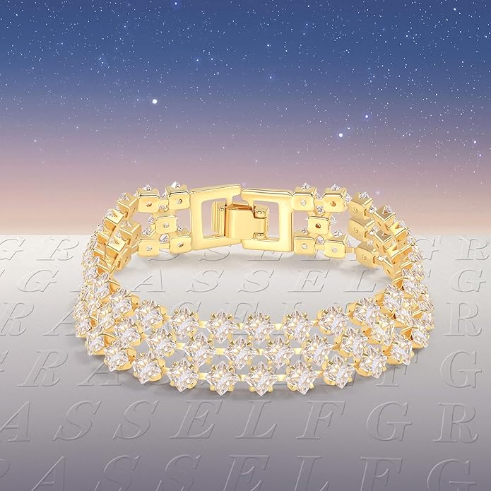 14K Gold Plated Women’s Tennis Bracelet – Sleek CZ Line Bracelet, Fits 6.0"–7.2" Wrist – Sparkly Everyday Jewelry Gift, Contemporary Tennis Bracelets for Women