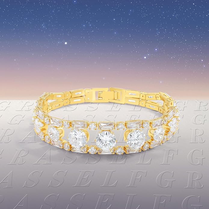 14K Gold Plated Women’s Tennis Bracelet – Sleek CZ Line Bracelet, Fits 6.0"–7.2" Wrist – Sparkly Everyday Jewelry Gift, Contemporary Tennis Bracelets for Women