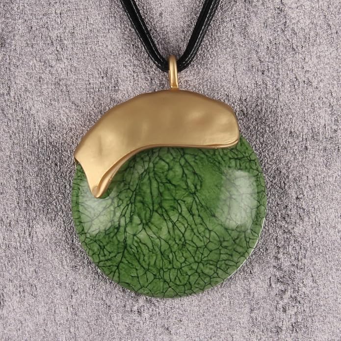 Boho Leather Necklace Women Bohemian Brown Circle Pendant Necklace Choker Long Necklaces for Women Boho Ring Large Pendant