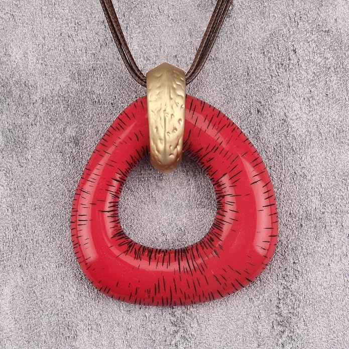 Boho Leather Necklace Women Bohemian Brown Circle Pendant Necklace Choker Long Necklaces for Women Boho Ring Large Pendant