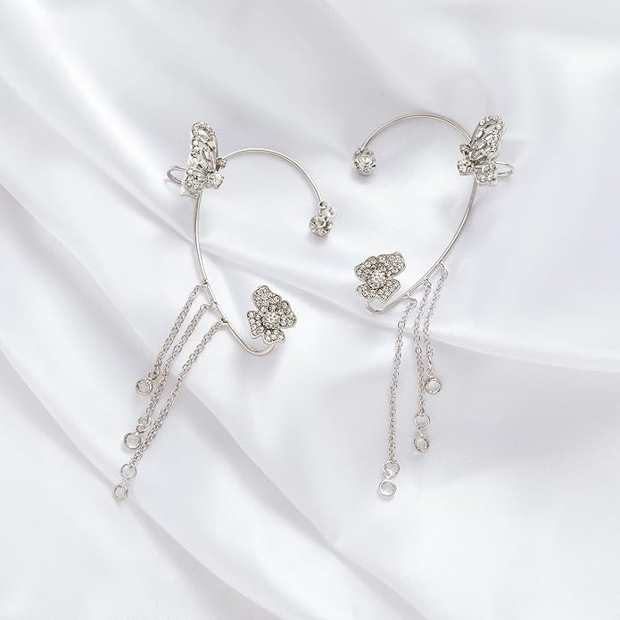 2PCS Butterfly Ear Cuffs Climber Wrap Around Earrings for Women Fairy No Piercing Ear Clip Gold Silver Jewelry Gift