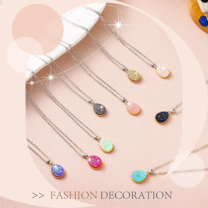 Hicarer 12 Pieces Teardrop Crystal Necklace Cubic Zirconia Pendant Necklace Jewelry for Women