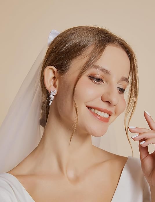 EAMTI Silver Dangle Earrings for Women Cubic Zirconia Marquise Bridal Wedding Earrings 925 Sterling Silver Post Engagement Earring