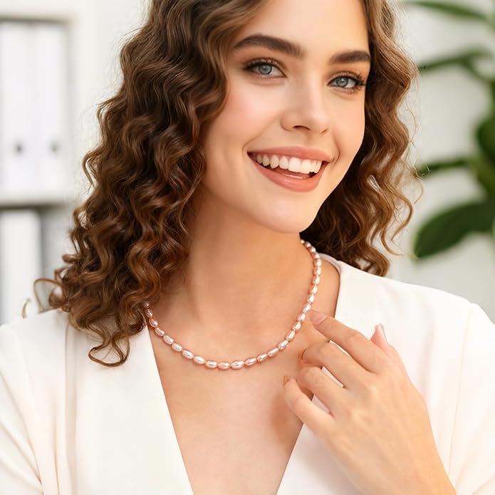 Pearl Necklace for Women, AAA+ Freshwater Cultured Pearl Strand,18 Inch with Sterling Silver Clasp, Elegant Pearls Classic Jewelry Gift for Mother's Day | Christmas | Wedding | Anniversary for Mother Wife Daughter