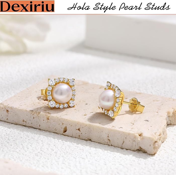 Cultured Freshwater Pearl Stud Earrings, 14K Gold Plated S925 Silver Women Pearl Stud, Gift for Birthday Mothers Day, Christmas, Anniversary