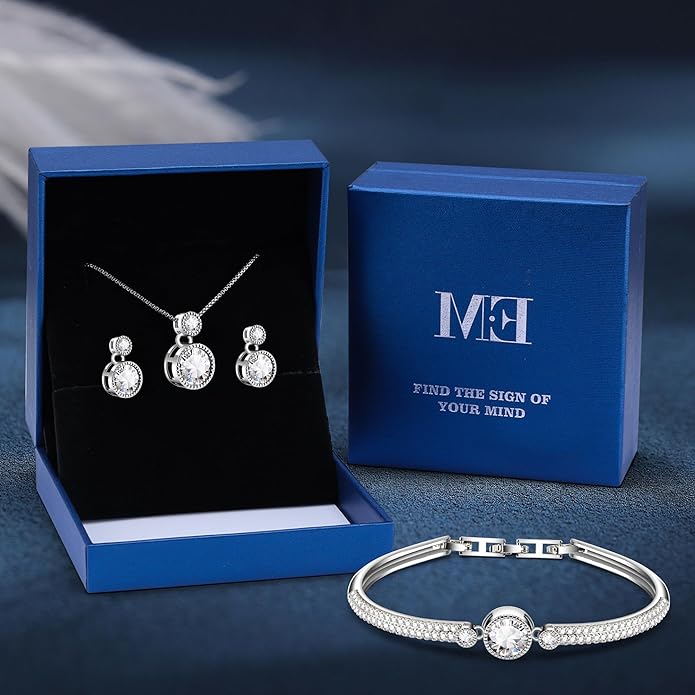 Ocean’s Promise Women Pendant Necklace Bracelet and Earring Jewelry Set 18K White Gold Plated with Crystal Gift for Women