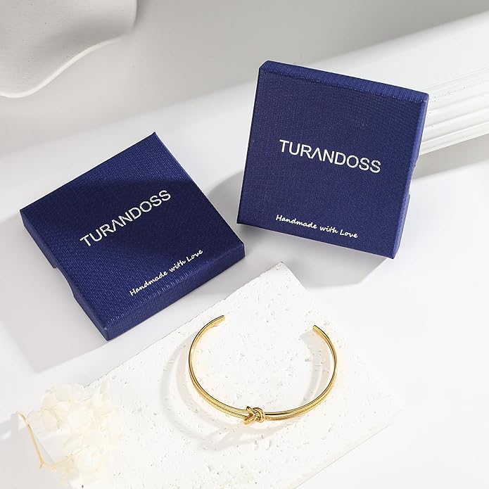 Turandoss Gold Knot Bangle Bracelets for Women - Dainty 18K Gold Plated Cuff Bangle Bracelets for Women Trendy Personalized Open Love Knot Bracelet Adjustable Cuff Bracelet Valentine Gifts for Her