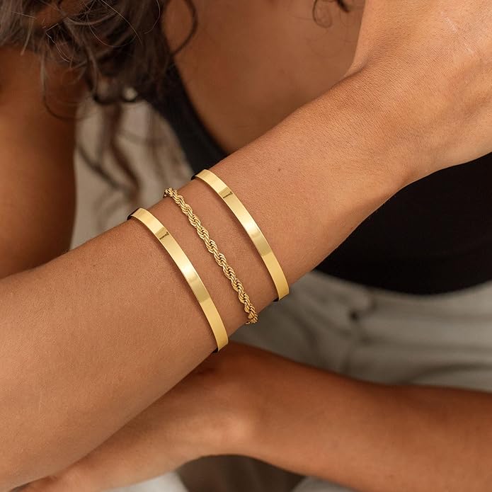 Gold Bangle Bracelets for Women, Non Tarnish Dainty 14K Gold Plated Cuff Bracelets Stackable for Women,Waterproof Bracelet Stack Gold Jewelry Gifts Trendy Adjustable Accessories