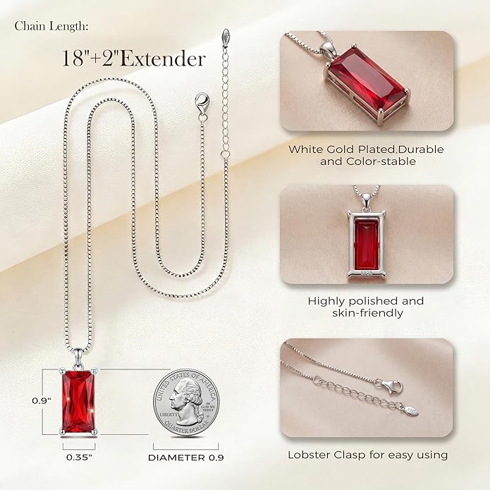 Minimalist Square 8mm×16mm Birthstone Sterling Silver Necklace - Hypoallergenic, Lightweight, Gift for Her