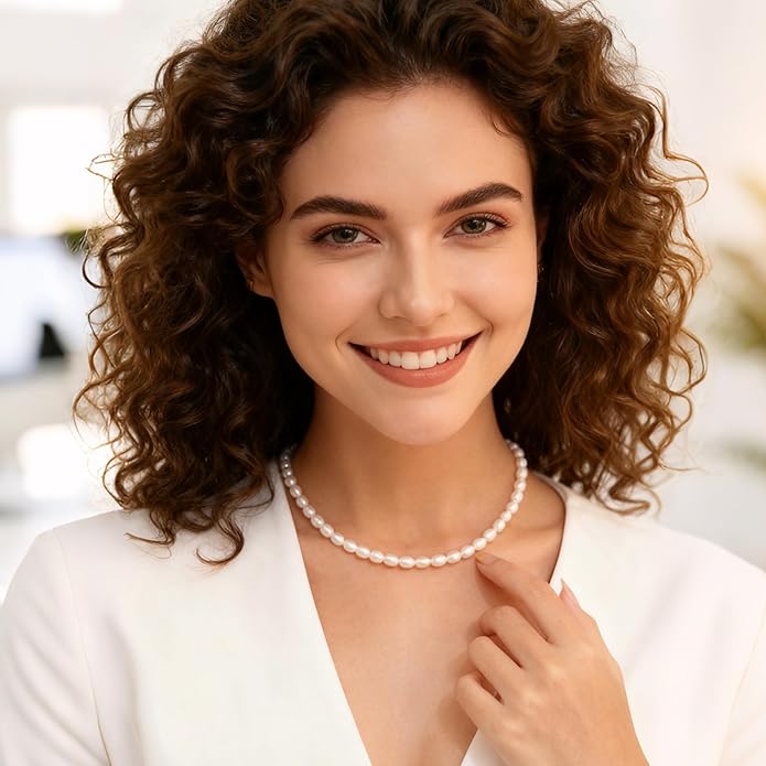 Pearl Necklace for Women, AAA+ Freshwater Cultured Pearl Strand,18 Inch with Sterling Silver Clasp, Elegant Pearls Classic Jewelry Gift for Mother's Day | Christmas | Wedding | Anniversary for Mother Wife Daughter