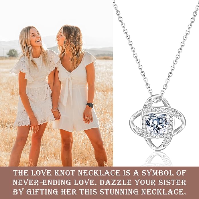 EPIRORA Sterling Silver Cubic Zirconia Love Knot Pendant Necklace for Women, Graduation Birthday Christmas Jewelry Gifts for Friends/Wife/Sister/Daughter/Mom