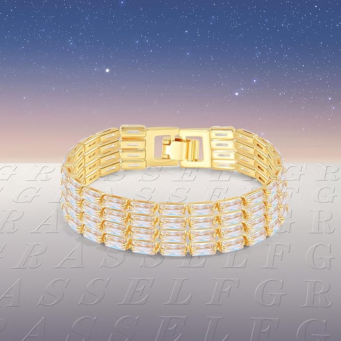 14K Gold Plated Women’s Tennis Bracelet – Sleek CZ Line Bracelet, Fits 6.0"–7.2" Wrist – Sparkly Everyday Jewelry Gift, Contemporary Tennis Bracelets for Women