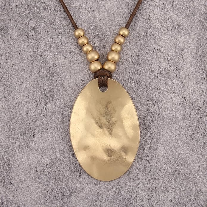 Boho Leather Necklace Women Bohemian Brown Circle Pendant Necklace Choker Long Necklaces for Women Boho Ring Large Pendant