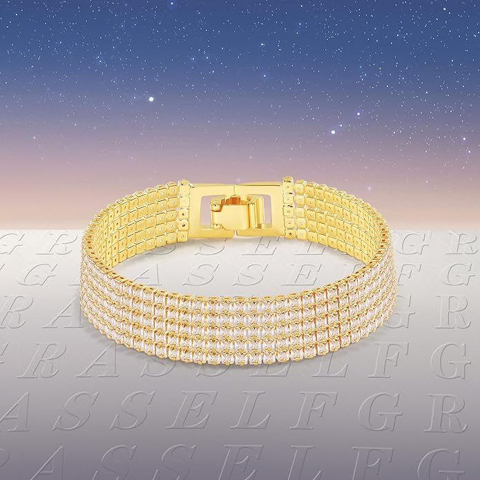 14K Gold Plated Women’s Tennis Bracelet – Sleek CZ Line Bracelet, Fits 6.0"–7.2" Wrist – Sparkly Everyday Jewelry Gift, Contemporary Tennis Bracelets for Women