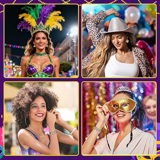 MARFOREVER 40 Pcs/20 Pairs Mardi Gras Charms for Jewelry Making, Glitter Mardi Gras Charm Carnival Mask Jester Fleur-de-lis Charms Pendants for Bracelets Necklace Earrings DIY Crafts Accessories Gifts