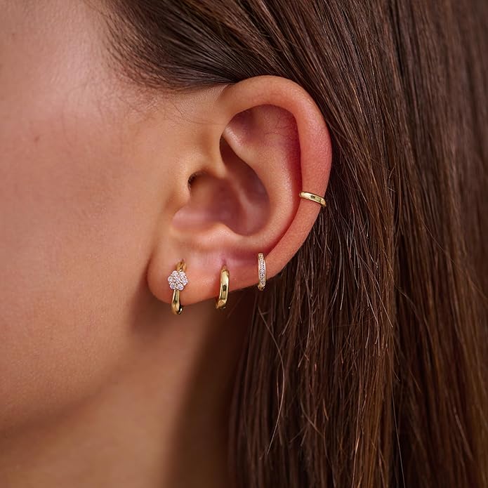 4Pairs Statement Gold Hoop Earrings for Women Trendy,Surgical Steel Gold Plated Hoop Hypoallergenic Earrings Set,Titanium Hoops Earring Stacks,CZ Cartilage Huggie Hoops Earring Gifts for Girlfriend