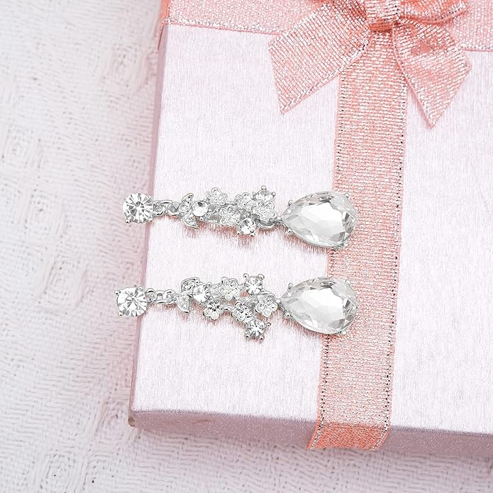 CSY Elegant Crystal Costume Jewelry Sets Flower Bridal Necklace Earrings Stretch Bangle Set for Bride Bridesmaid Wedding Dress Accessories