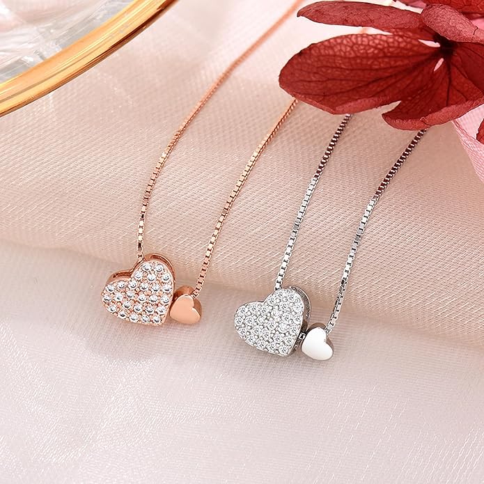 LOVECOM Valentines Gifts S925 Sterling Silver Heart Necklace for Women Dainty 14k Gold Plated CZ Infinity Double Cross Star Pendant Choker Necklaces Trendy Bead Chain Jewelry Gifts for Mom Daughter