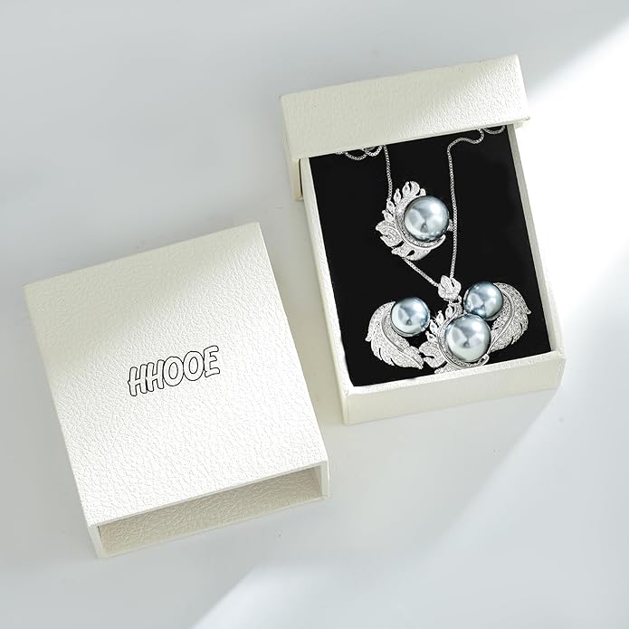 Jewelry set for Women Trendy Elegant 14K Gold/Silver Plated Imitation Pearl Necklace Pendant Earrings and Ring Inlaid With CZ - Wedding Fashionable Jewelry Gift