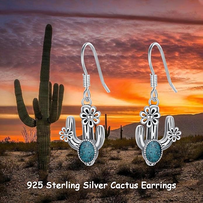 Western Earrings for Women 925 Sterling Silver Turquoise Western Country Dangle Drop Earrings Country Jewelry Gifts for Cowgirl Cowboy