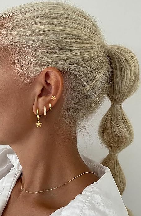 Small Gold Huggie Hoop Earrings Set for Women Men Hypoallergenic 14K Plated Stack Cartilage Earrings, Multiple Piercing Lightweight Mini Thin Cute Dainty Trendy Jewelry Set Christmas Gifts for Women