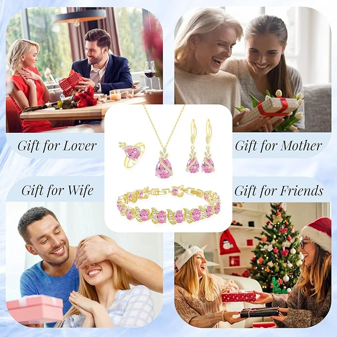 GZWHD Jewelry Set for Women CZ Earrings Necklace Ring Bracelet Set Prom Party Wedding Jewelry Gift for Mother Friend Wife
