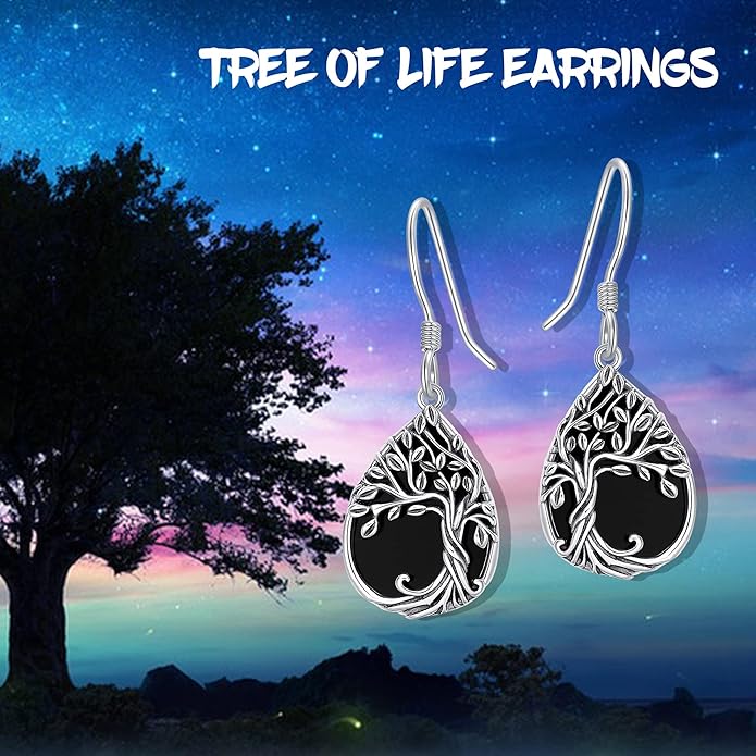 Tree of Life Earrings Sterling Silver Celtic Tree of Life Abalone Shell Dangle Drop Earrings for Women Jewelry