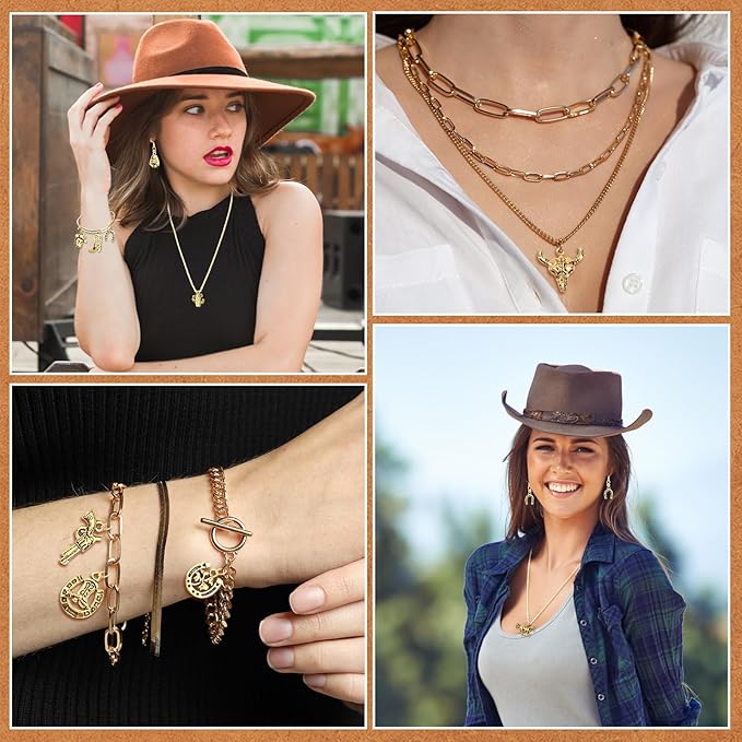 MARFOREVER 40 Pcs/20 Pairs Western Cowboy Cowgirl Charms for Jewelry Making, Antique Gold Dangle Charm Boot Hat Horse Cactus Pendants for Bracelet Necklace Earrings Making Accessories