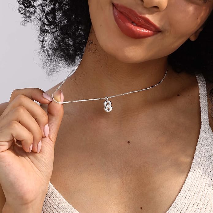 Bubble Gold Silver Letter Necklace Initial Necklaces for Women Trendy 14K Dainty Charm Pendant Name Necklace Personalized Jewelry Gift for Women Teen