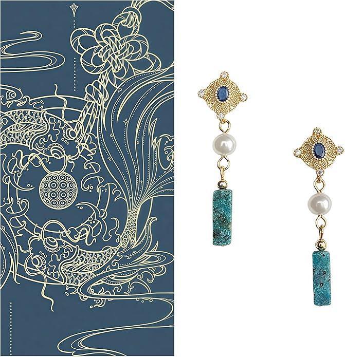 Hupplle Handmade Vintage Boho Dangle Earrings with Natural Stone Crystal Pearl Lightweight Hypoallergenic Elegant Jewelry Gifts for Women
