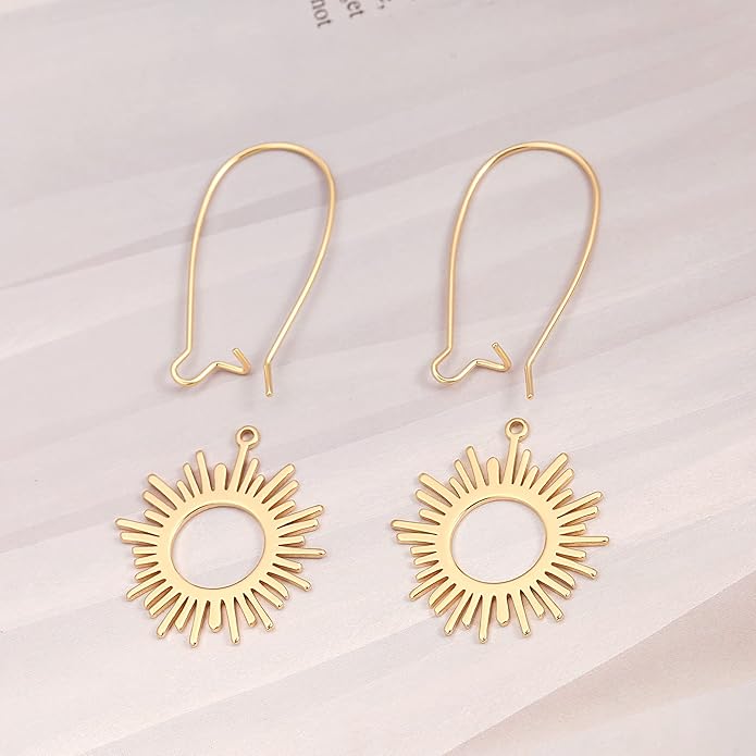 SOFYBJA Dainty 18K Gold Plated Disc Ball Triangle Sunburst Drop Earrings Long Dangle Lightweight Handmade Earrings Jewelry