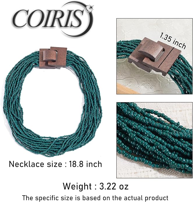 Coiris Beaded Strand Necklace for Women Boho Chunky Beaded Strand Necklace Bohemian Summer Beach Necklace Jewelry for Women(N0059-Black)