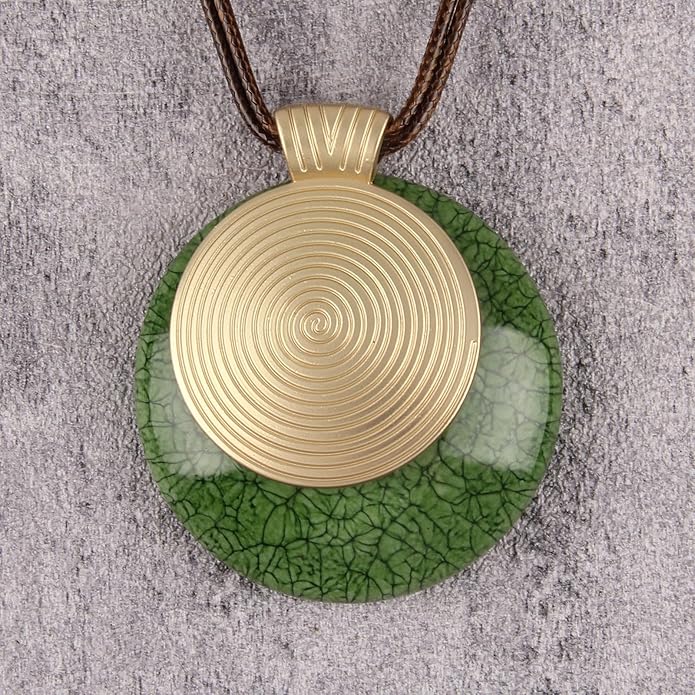 Boho Leather Necklace Women Bohemian Brown Circle Pendant Necklace Choker Long Necklaces for Women Boho Ring Large Pendant