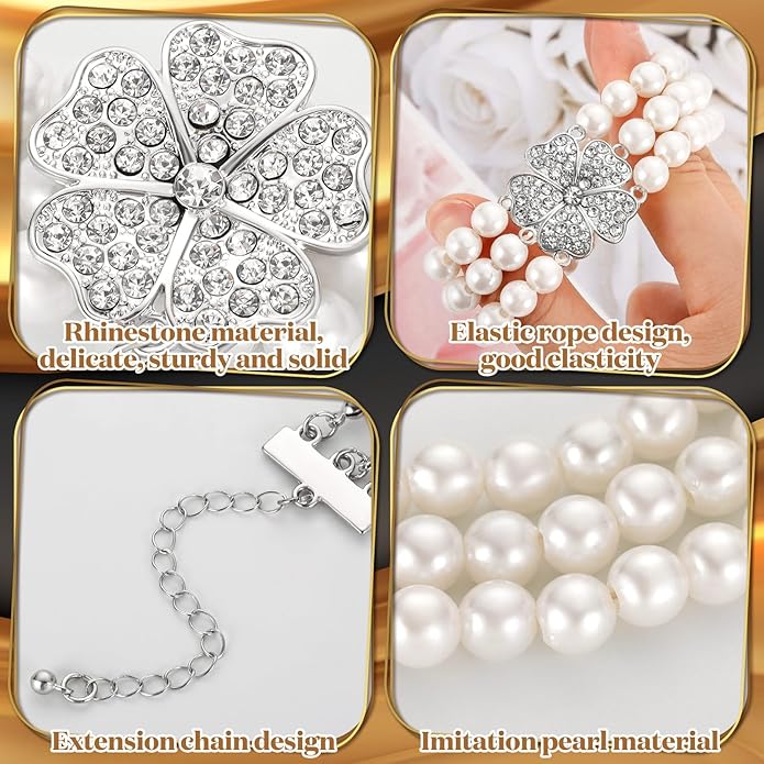 Maitys 3 Pcs 1920s Pearl Jewelry Set Includes Vintage Flapper Earrings Multilayer Imitation Pearl Necklace Bracelet for Women