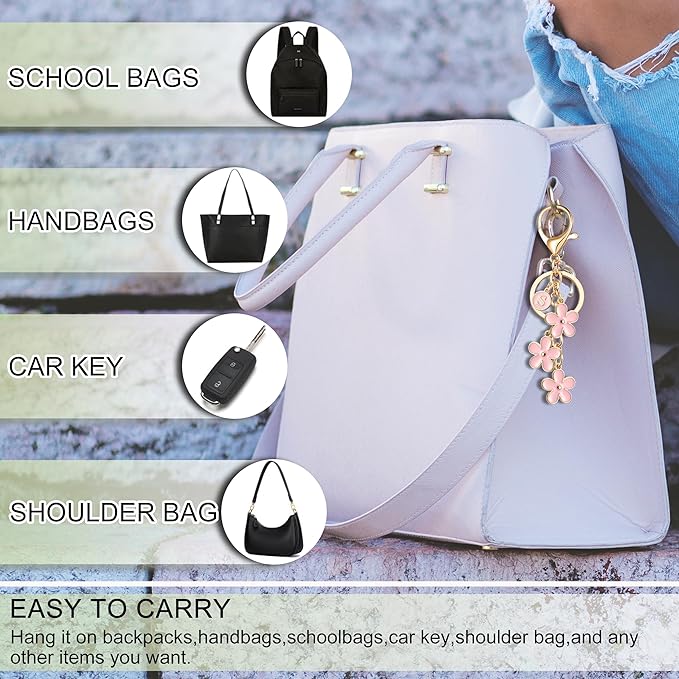 OUMILAN Initial Keychain Cute Flower Charms Keyring for Handbag Backpack–Personalized A-Z Letter Jewelry Gift for Women Girls