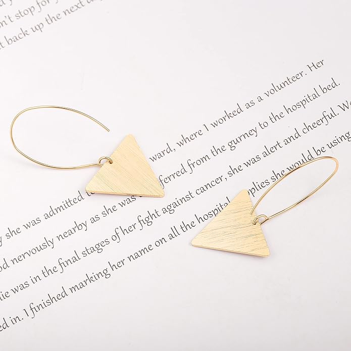 SOFYBJA Dainty 18K Gold Plated Disc Ball Triangle Sunburst Drop Earrings Long Dangle Lightweight Handmade Earrings Jewelry