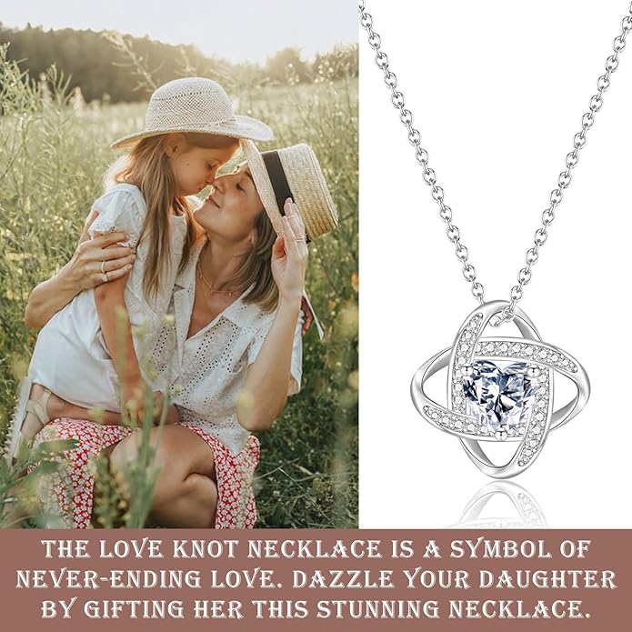 EPIRORA Sterling Silver Cubic Zirconia Love Knot Pendant Necklace for Women, Graduation Birthday Christmas Jewelry Gifts for Friends/Wife/Sister/Daughter/Mom