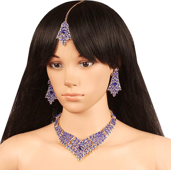 Touchstone Indian Bollywood Tinsel Town Traditional Western Taste Studded Diamond Look Rhinestones Designer Bridal Jewelry Necklace Set for Women