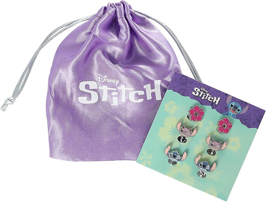 Disney Stitch and Angel Clip-On Earrings Official License, 3-Pack Stitch Gift Set, Valentines Earrings