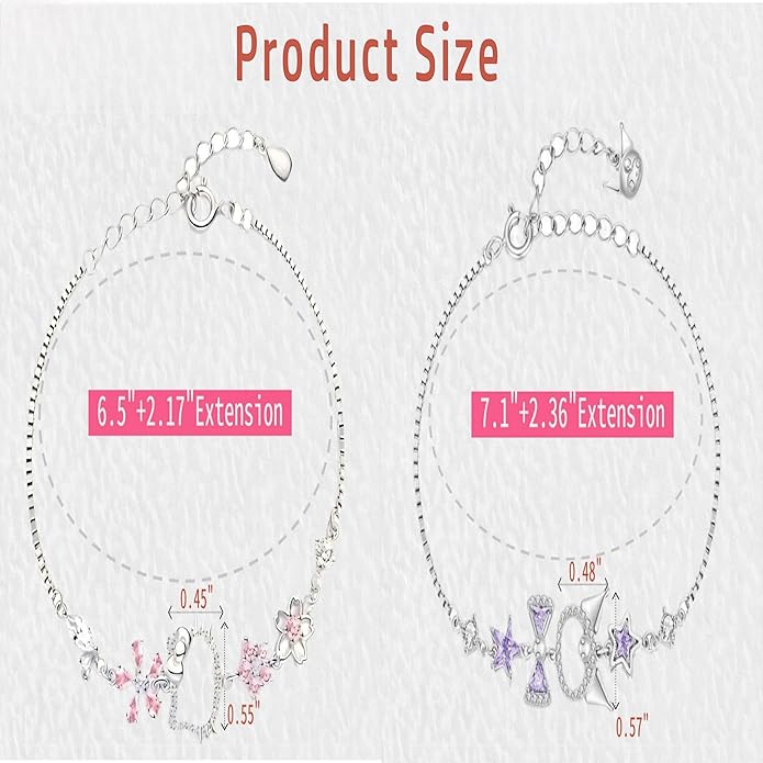 2 Pcs Rhinestone Charm Bracelet Set for Women,Cute Design Adjustable Bracelets for Everyday & Special Occasions