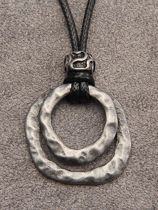 GelConnie Boho Necklaces for Women Vintage Silver Circles Long Pendant Necklace Cowgirl Sweater Necklace Adjustable Leather Choker Necklace for Women