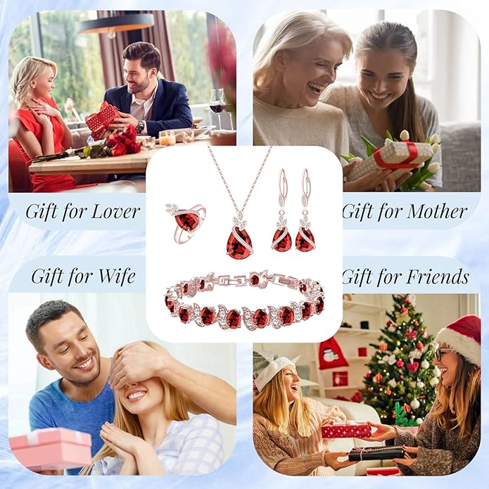 GZWHD Jewelry Set for Women CZ Earrings Necklace Ring Bracelet Set Prom Party Wedding Jewelry Gift for Mother Friend Wife