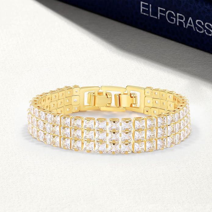14K Gold Plated Women’s Tennis Bracelet – Sleek CZ Line Bracelet, Fits 6.0"–7.2" Wrist – Sparkly Everyday Jewelry Gift, Contemporary Tennis Bracelets for Women