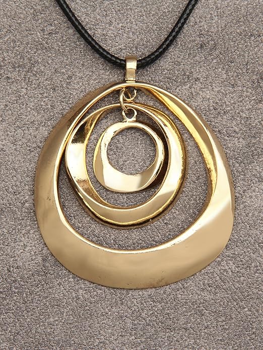 GelConnie Boho Necklaces for Women Vintage Silver Circles Long Pendant Necklace Cowgirl Sweater Necklace Adjustable Leather Choker Necklace for Women