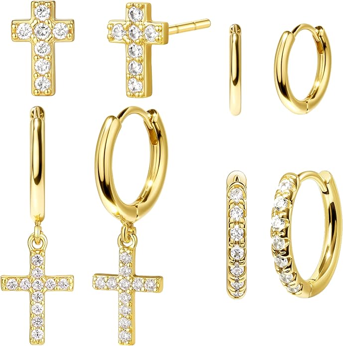 Small Gold Huggie Hoop Earrings Set for Women Men Hypoallergenic 14K Plated Stack Cartilage Earrings, Multiple Piercing Lightweight Mini Thin Cute Dainty Trendy Jewelry Set Christmas Gifts for Women