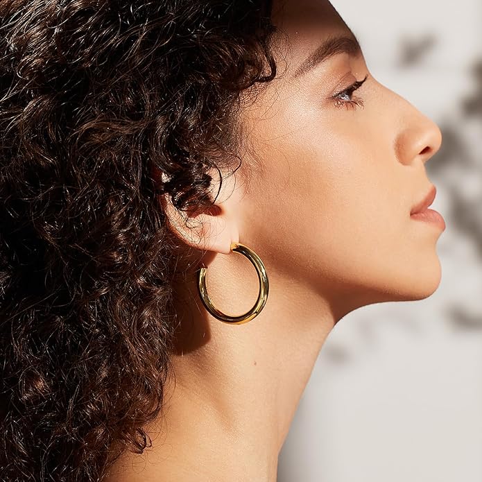 Gold Earrings for Women Girls,14K Gold Plated Hoop Earrings with 925 Sterling Silver Post Cubic Zirconia Stud Earring Huggie Hoops Earrings