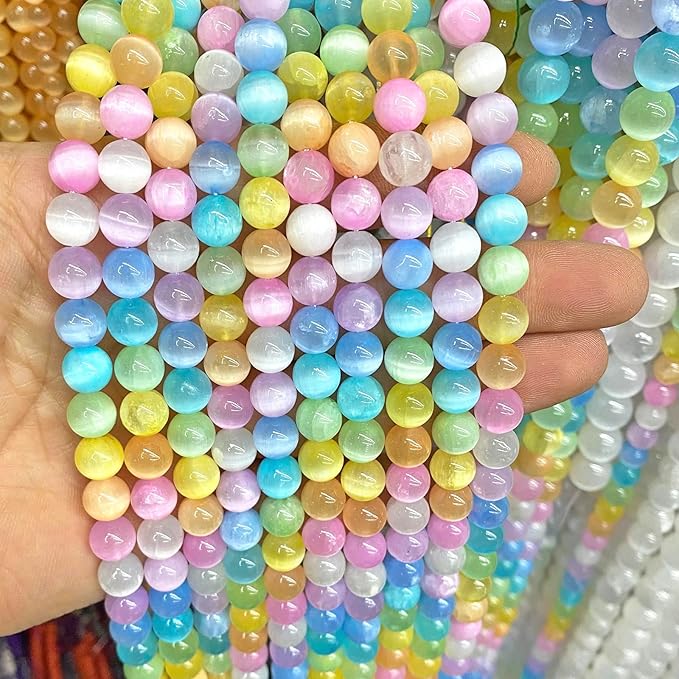 120PCS 6MM Colorful Selenite Gypsum Stone Crystal Beads for Jewelry Making DIY Bracelet 2 Strands