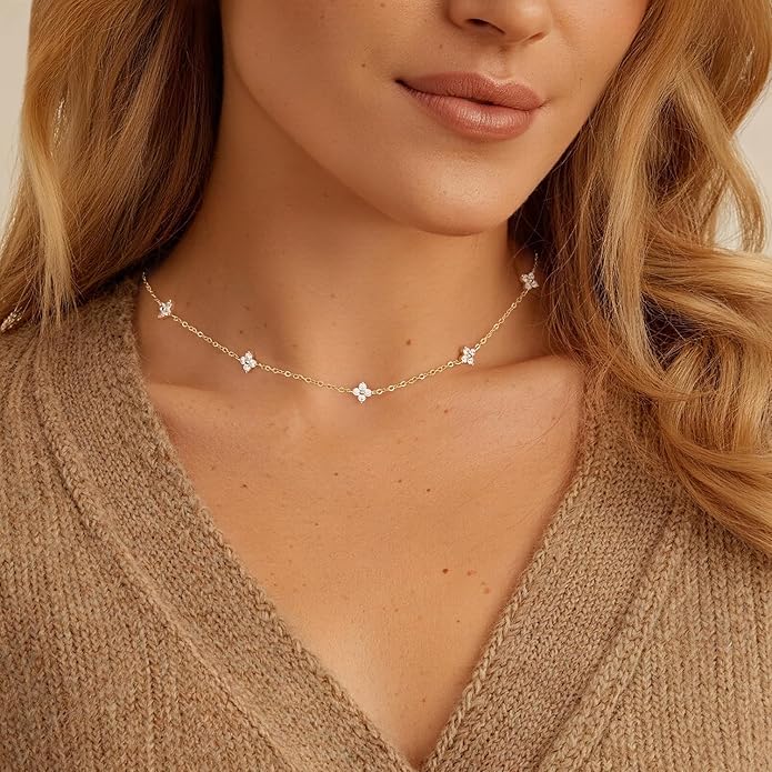 Yougeigy Gold Jewelry Set for Women, Dainty Necklaces 14k Gold Plated Prom Lariat Necklace Trendy Stuff Fashion Cubic Zirconia Simulated Diamond Gold Bracelets, Choker Necklace Jewelry Gifts