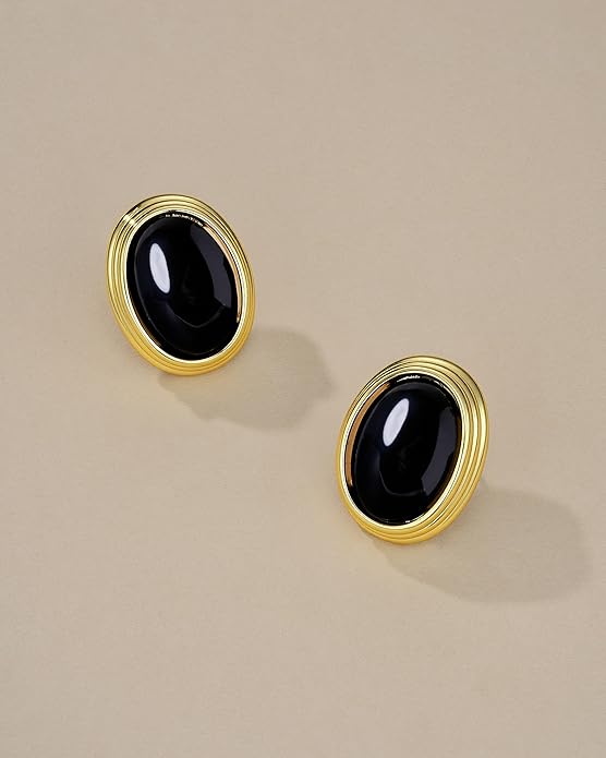 SNGIA18K Gold Plated Burgundy Maroon Red Carnelian Round Oval Ribbed Button Chunky Statement Earrings for Women by SNGIA, Bold Handmade Exaggerated Dome Retro Rounded Button Trendy Bohemian Gemstone Stud Jewelry Gifts, Unique Vintage Baroque Stone Summ...